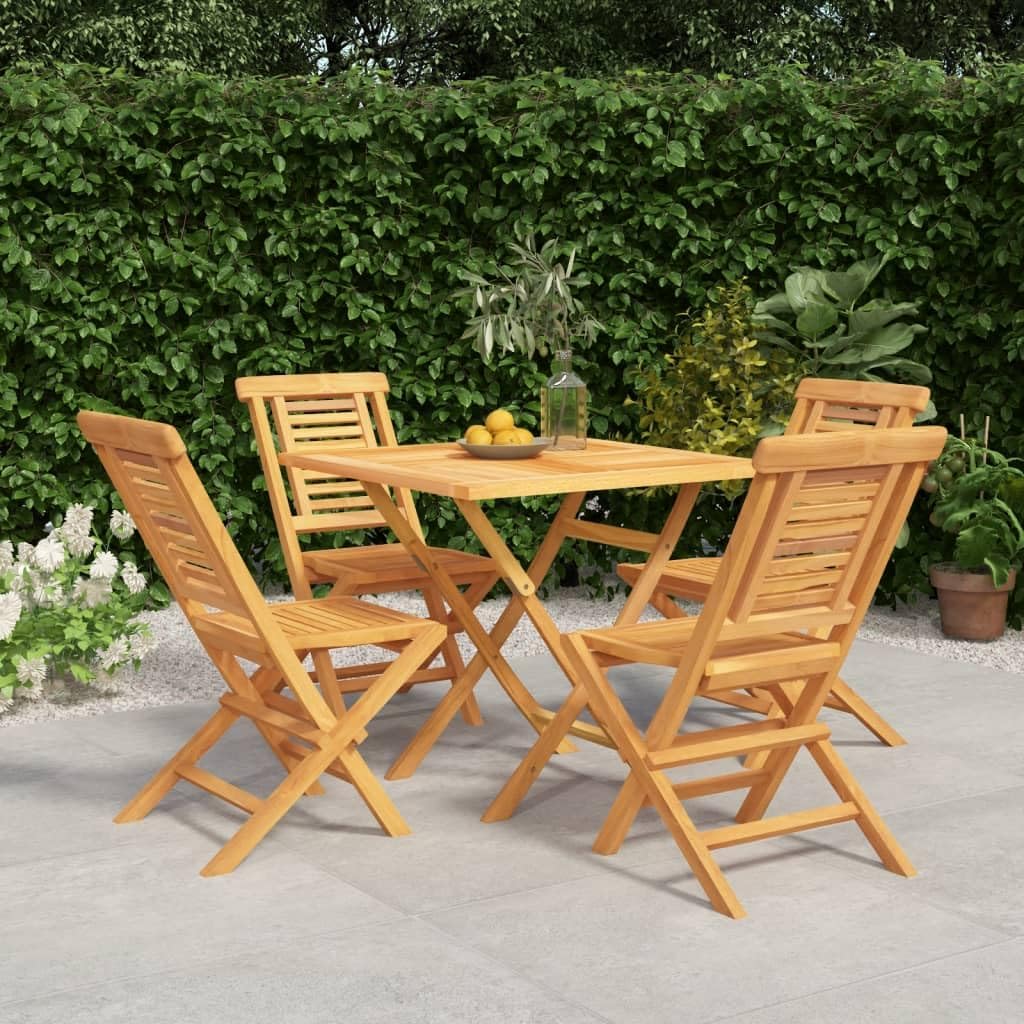 Garden Dining Set Brown Solid Teak Wood, Medium Foldable Outdoor Table and Chairs, Patio Furniture Set for Balcony, Seats