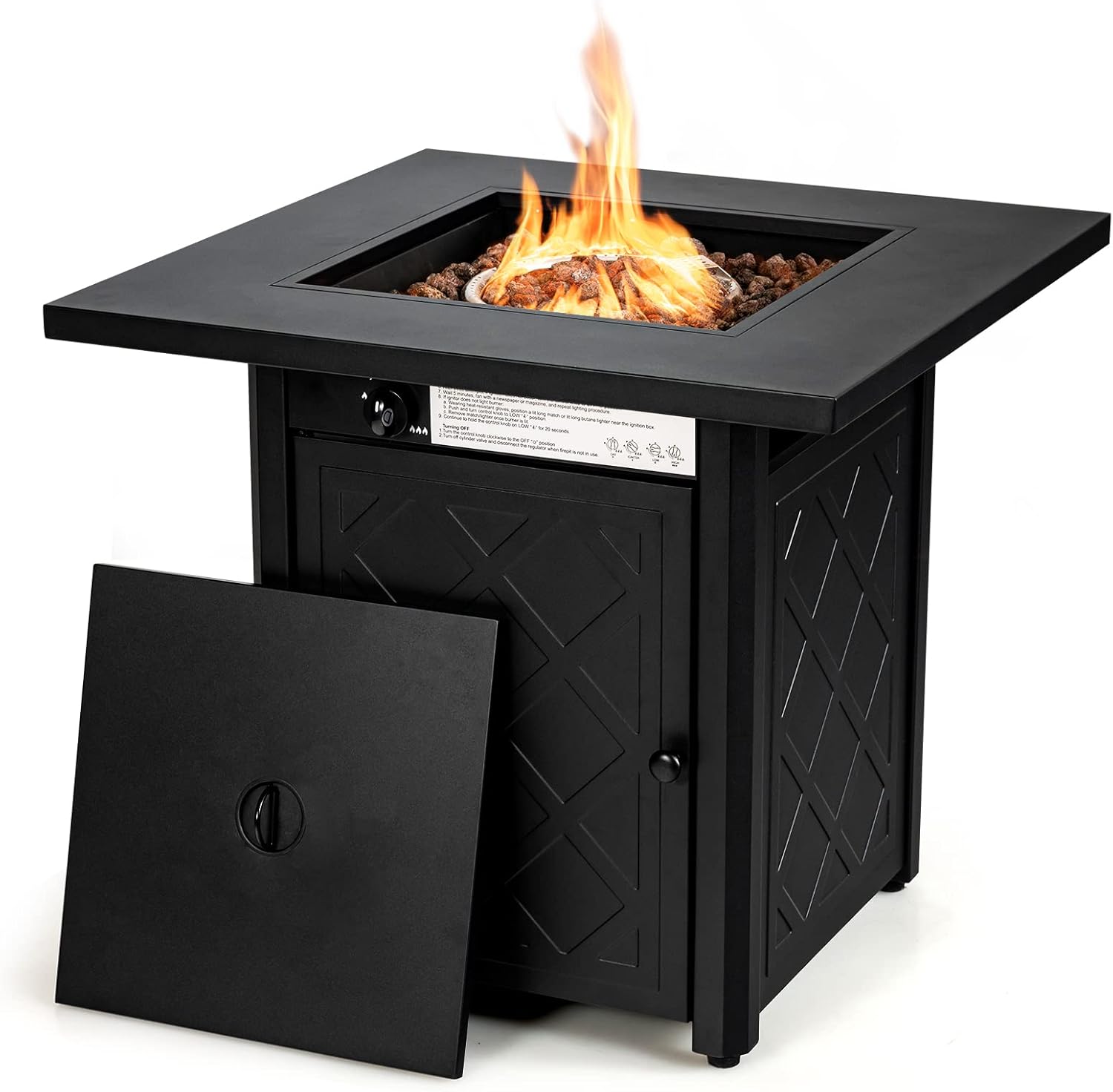 Tangkula 28 Inches Outdoor Propane Fire Pit Table, Patiojoy 50,000 BTU Patio Gas Fire Pit Table, 2-in-1 Square Auto-Ignition Fire Table with Lid and Lava Rocks for Backyard, Party