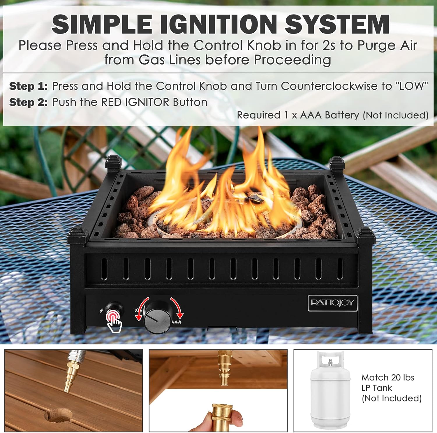COSTWAY 16.5 Inch Tabletop Propane Fire Pit, 40,000 BTU Outdoor with Removable Lid, Simple Igniting System, Lava Rocks & Tank Seat Included, Ideal for Tables with 2'' Umbrella Hole