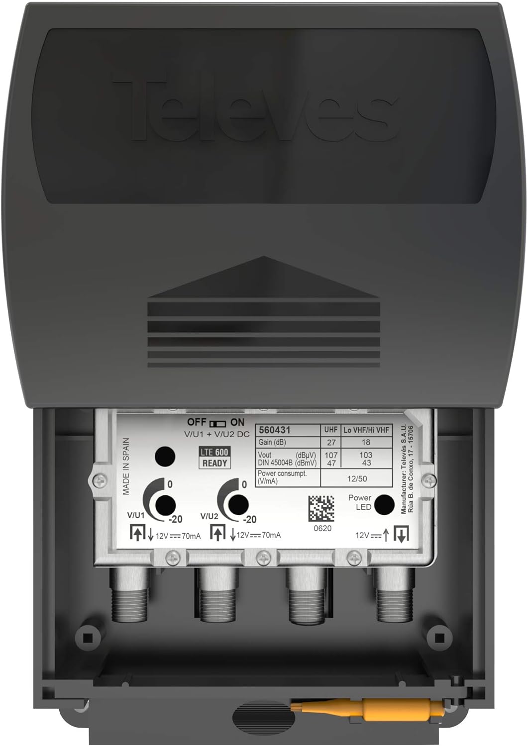 Televes 2-Input TForce Mast Amplifier with BOSS-Tech and “F” Power Supply Unit