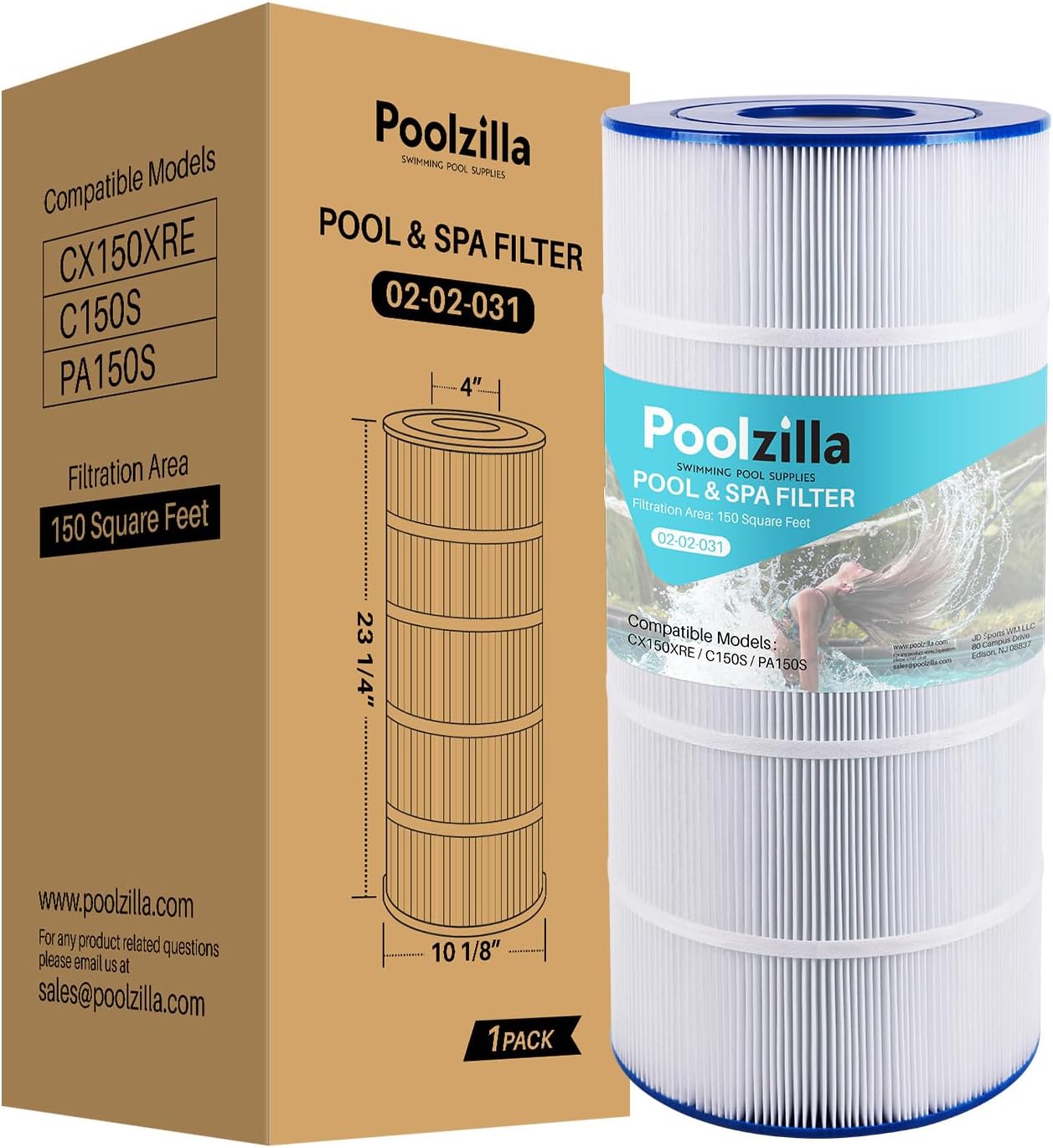 Poolzilla 1-Pack Replacement for Pool Filter PA150S, Hayward SwimClear C150S, CX150XRE, CS150E, Unicel C-9441, Spa-Daddy SD-01333 - Filter Cartridge - 150 sq.ft