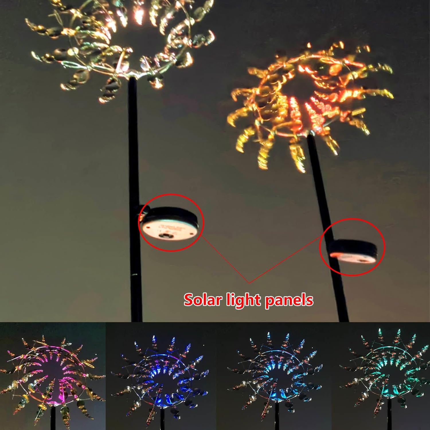 Solar Magical Windmill, Kinetic Spinner 3D Wind Powered, 13.4 x 71in Yard Windmills,Gold