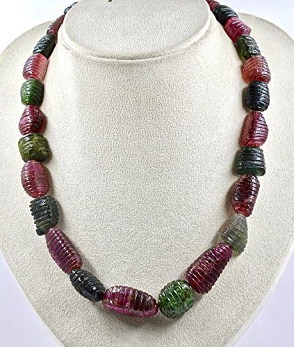 Natural Multi Color TOURMALINE CARVED CABOCHON Beads Necklace 20 INCHES 30 MM TO 17 MM