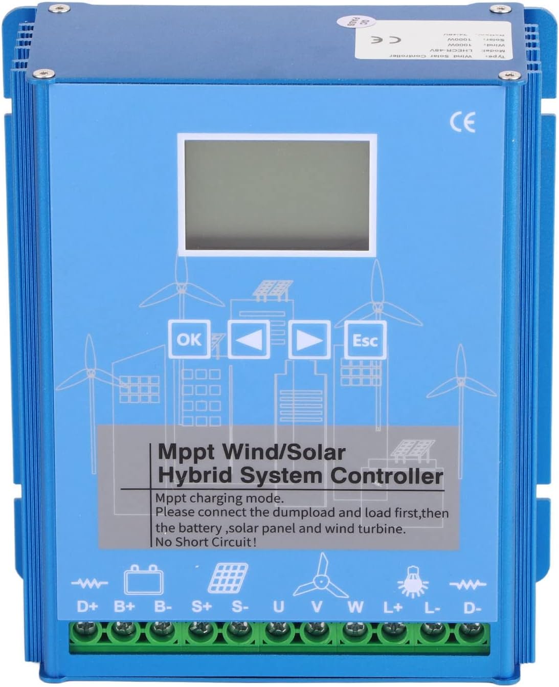 24V 48V MPPT Wind Solar Controller Solar Wind Power Accessories, Universal LCD Energy Controller Wind 1000W Photovoltaic 1000W