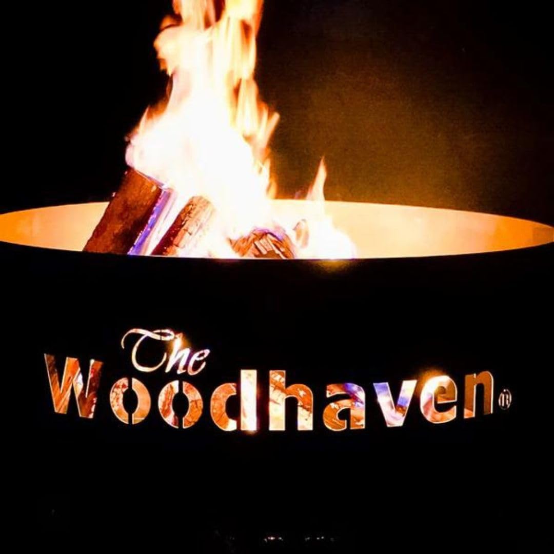 Woodhaven Firepit Heavy Duty Steel - with BBQ Cooking Grate - Made in USA - Rustic Metal Wood Burning Ring - 36 Inch Diameter Large Cooking Grill
