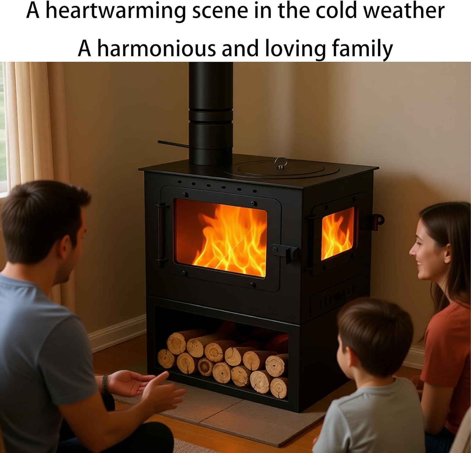 Fireplace with Storage Cabinet and 4 Support Legs, Pellet Stove, Suitable for 200-700 sq ft Spaces, Dual-Purpose Indoor and Patio Heater。