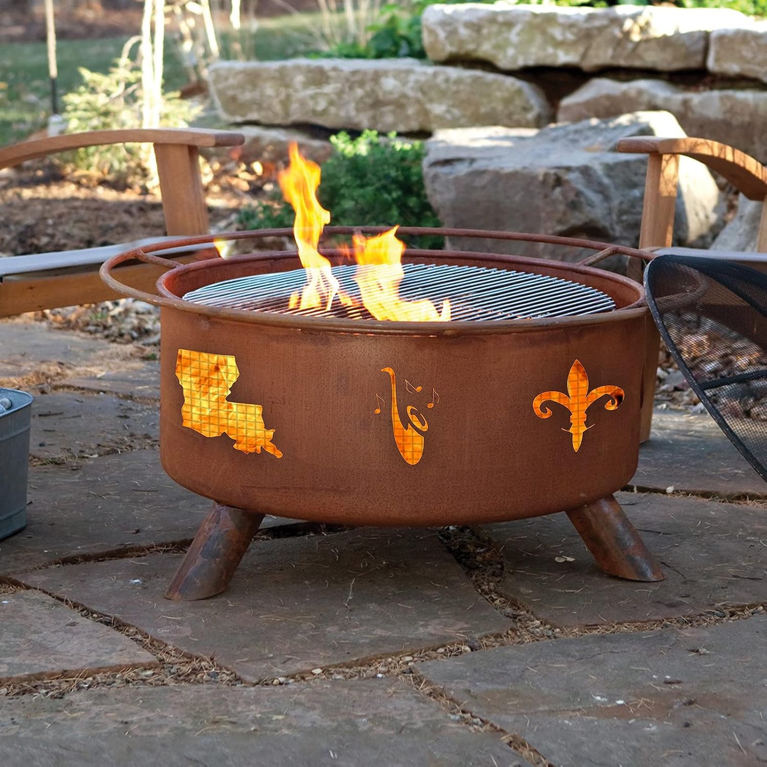 Patina Products F120 Mardi Gras Steel Outdoor Fire Pit - 24 x 24 x 11 inch - Natural Rust Patina Finish