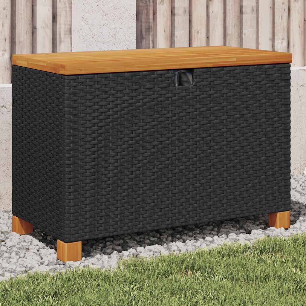Outdoor Garden Storage Box, Weatherproof Deck Pool Patio Container for Cushions, UV Resistant Poly Rattan & Acacia Wood, Oiled Finish, 31.5