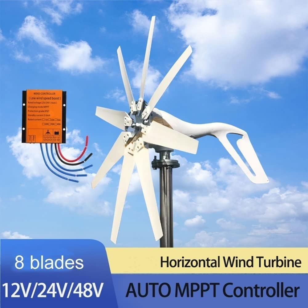 Wind Turbine Generator, 8 Blades Wind Generator, 12V 24V 48V Wind Turbine, Wind Power Machine for Home Garden