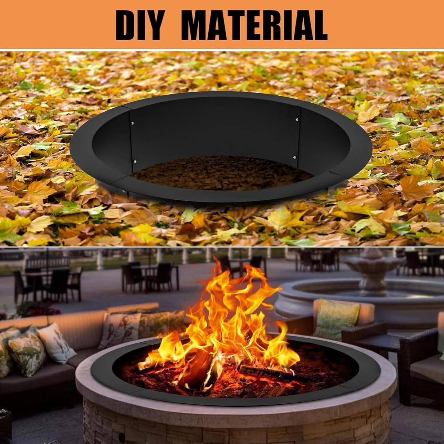 Fire Pit Ring, Heavy Duty Steel Fire Ring Insert DIY Campfire Liner, Smokeless Fire Pit 36-Inch Outer/30-Inch Inner Diameter for Camping Outdoors, Backyard Garden