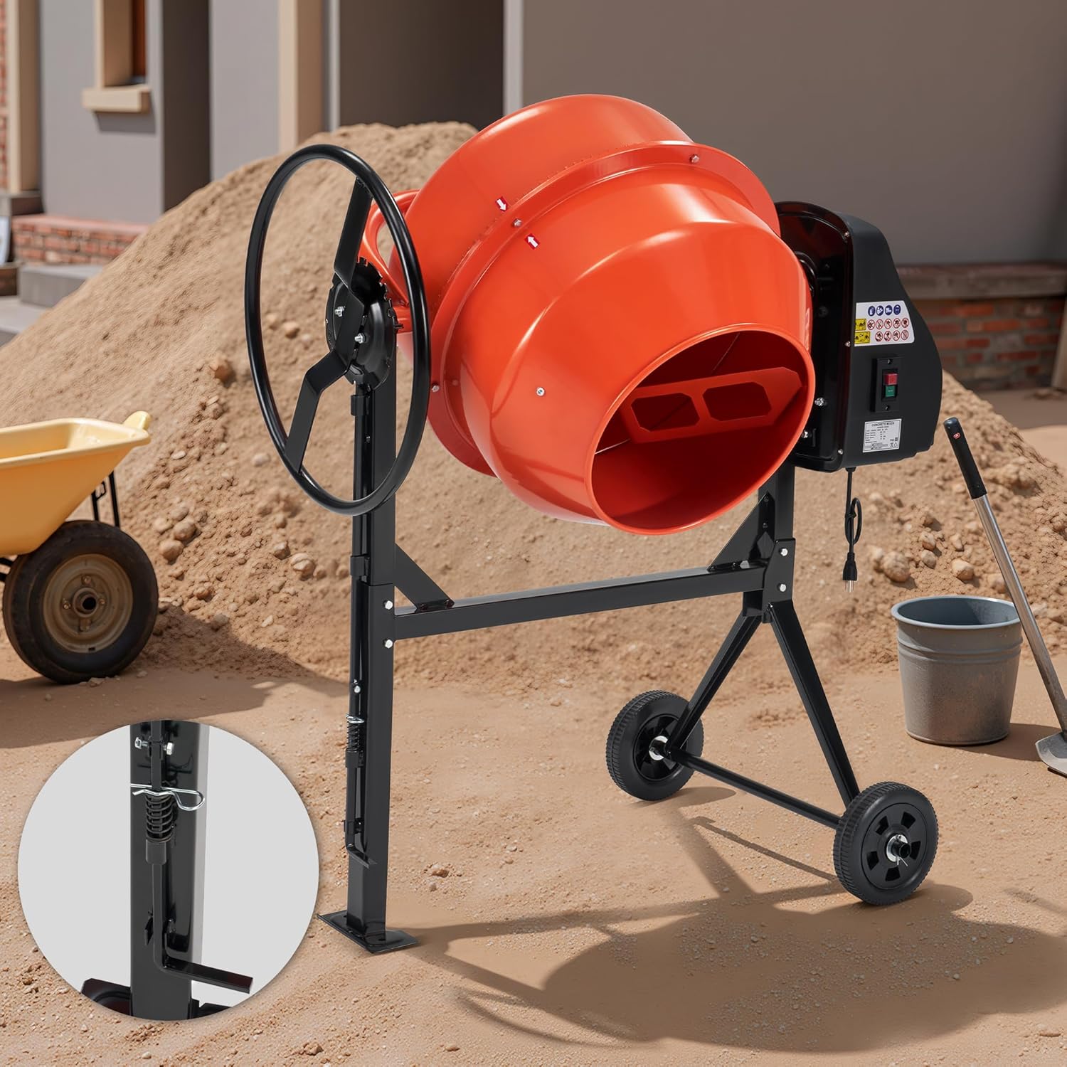 SPECRAFT 4.9 Cu.Ft. Electric Cement Mixer, 550W Portable Concrete Mixing Machine with 140L Drum, 110V Motor, 30RPM Rotation for Mortar, Stucco, and Feed