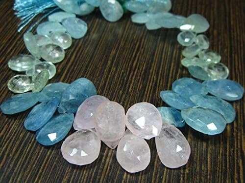 13 inch natural beads strand of 8x6-13x10mm faceted pear multi aquamarine gemstone briolletes beads for DIY jewelry - necklace, bracelet, earring, ring.