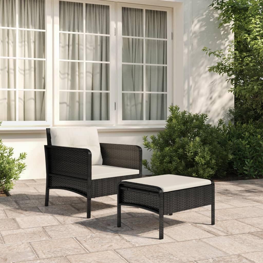 2 Piece Patio Lounge Set with Cushions Black Poly Rattan,Cozy Outdoor Lounge Set: Durable Poly Rattan, Comfortable Cushions, for Garden and Terrace Patio Furniture Sets, Outdoor Furniture Sets