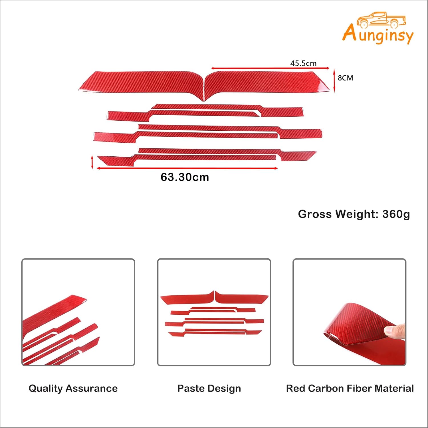 Aunginsy Car Front Bumper Grille Trim Sticker Fit Toyot@a Tundra 2022-2024 Truck Real Carbon Fiber Front Lip Bumper Upper Grill Molding Strips Decorative Cover Protect Sticker Exterior Accessories