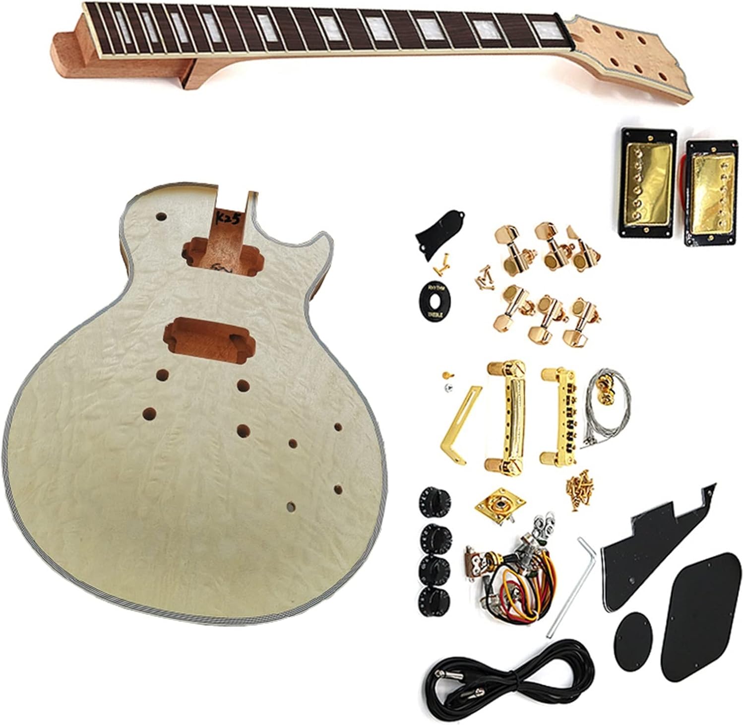 DIY Electric Guitar Kit Unfinished Electric Guitar Kit All-in-one Neck Mahogany Okoume Body Flame Maple Veneer (Color : 01)