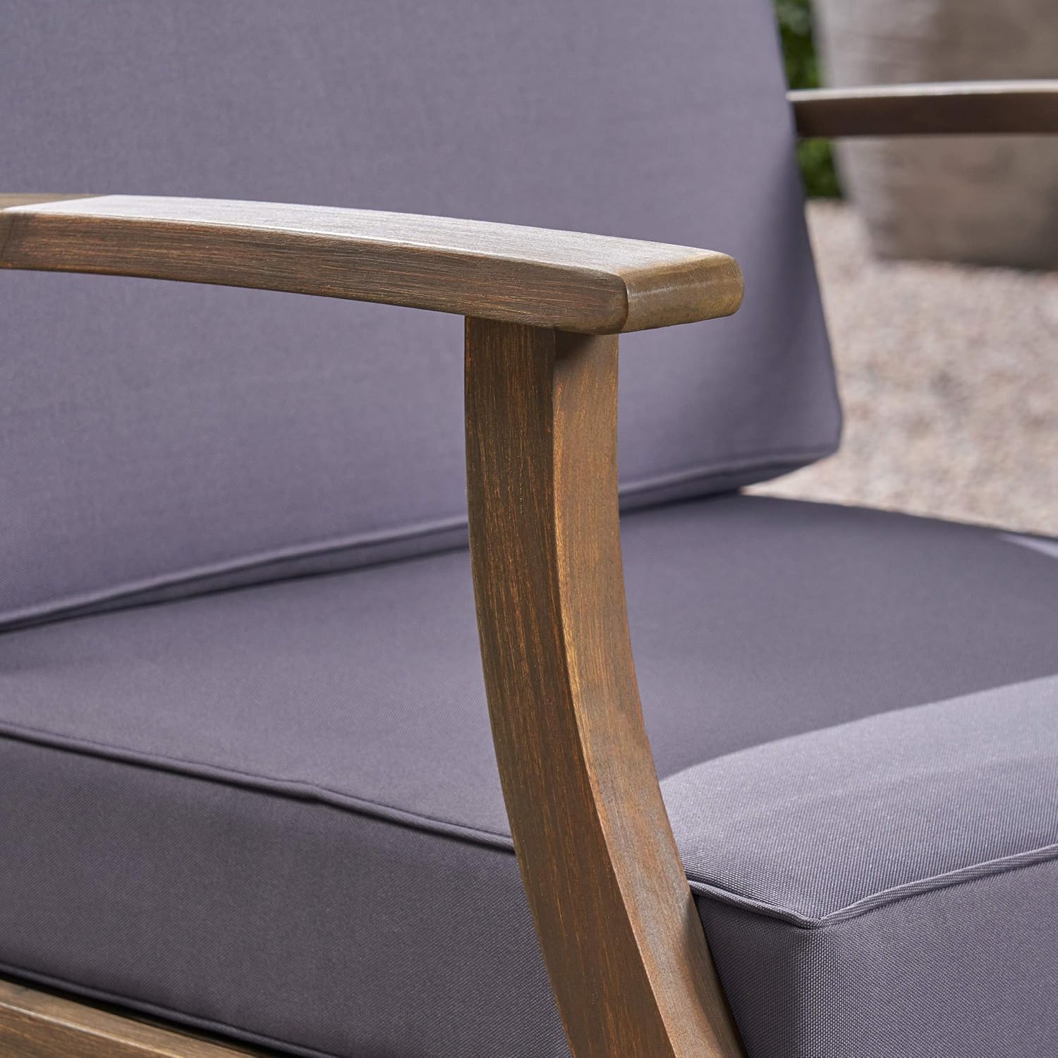 GDFStudio Outdoor 5 Piece Acacia Wood Club Chair and Fire Pit Set, Gray Finish & Gray