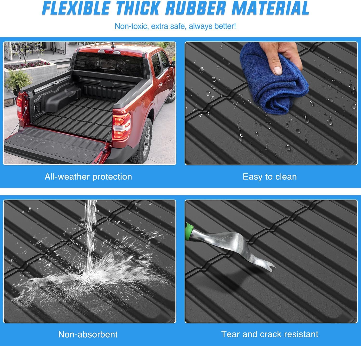 Nilight Truck Bed Mat for 22-25 Ford Maverick Hybrid&Gas 4.5FT, TPE Anti-Slip Cargo Bed Liner Mat for 2022 2023 2024 2025 Ford Maverick Hybrid & Gas, All Weather Protection for Your Truck