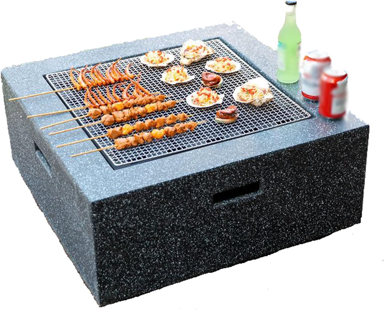 Wood Burning Fire Pit BBQ Grill Firepit Bowl Outdoor Fire Pit Table Concrete Round and Wood Burning Fire Pit 3 in 1 Fireplace for Bonfire Barbecue in The Wild