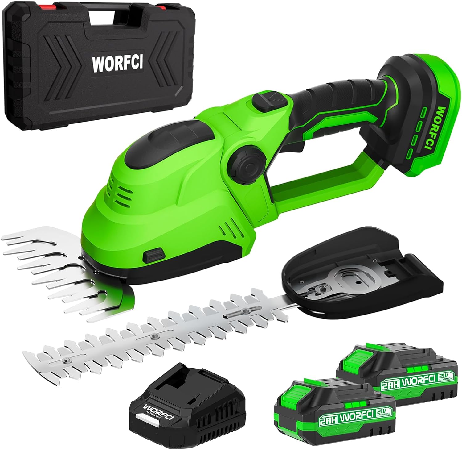 Mini Hedge Trimmer, Cordless Bush Trimmer, 2-in-1 Handheld Electric Grass Trimmer Hedge Shears/Grass Cutter with 2pack Battery and Charger (WHT22)