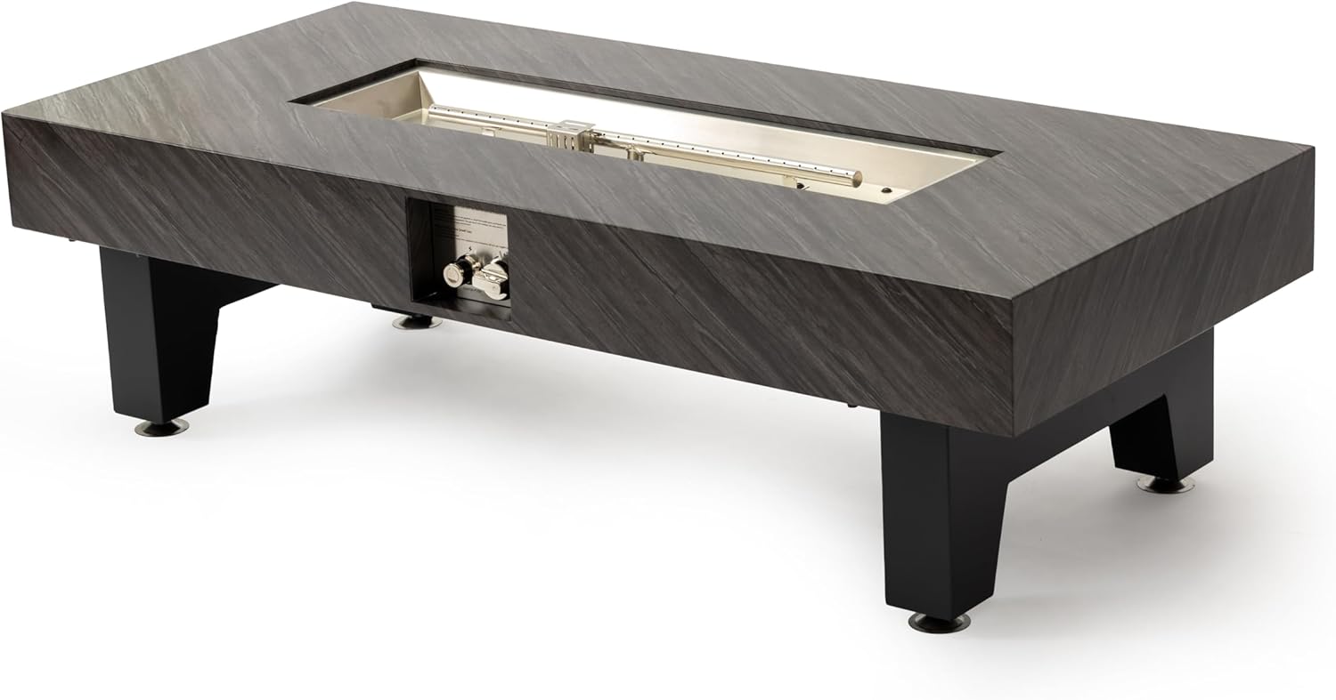 54 Inches Black Stone Fire Pit Table for Living Room – Outdoor & Indoor Heater with Elegant Design, Cozy Gatherings