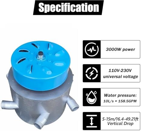 3KW High Power 6-Tube Hydroelectric Generator, Portable Water Turbine for Home Use, 110V-230V Off-Grid Power Solution, Ideal for Lighting and Renewable Energy.
