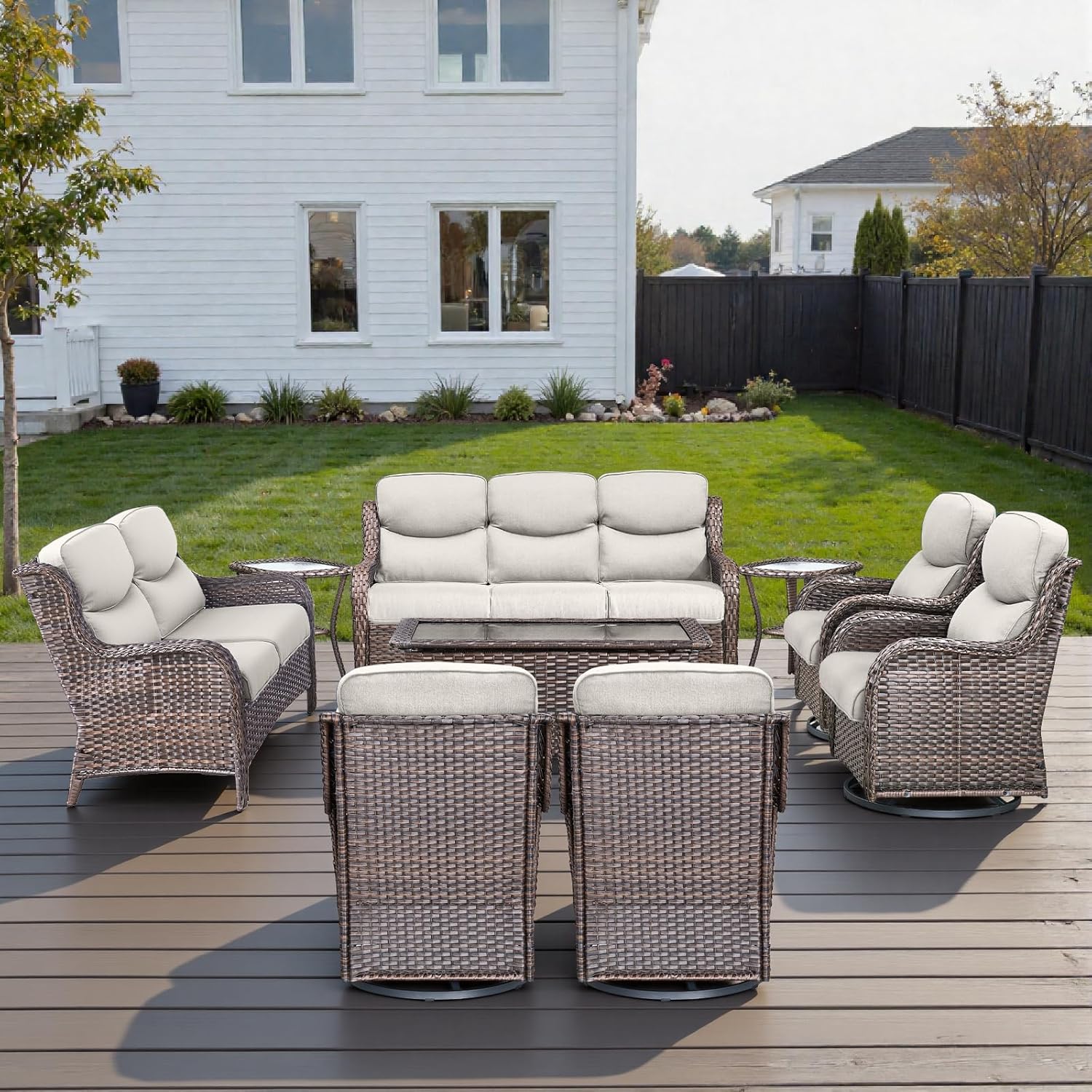 Outdoor Swivel Rocker Patio Chairs Set of 9 with 5