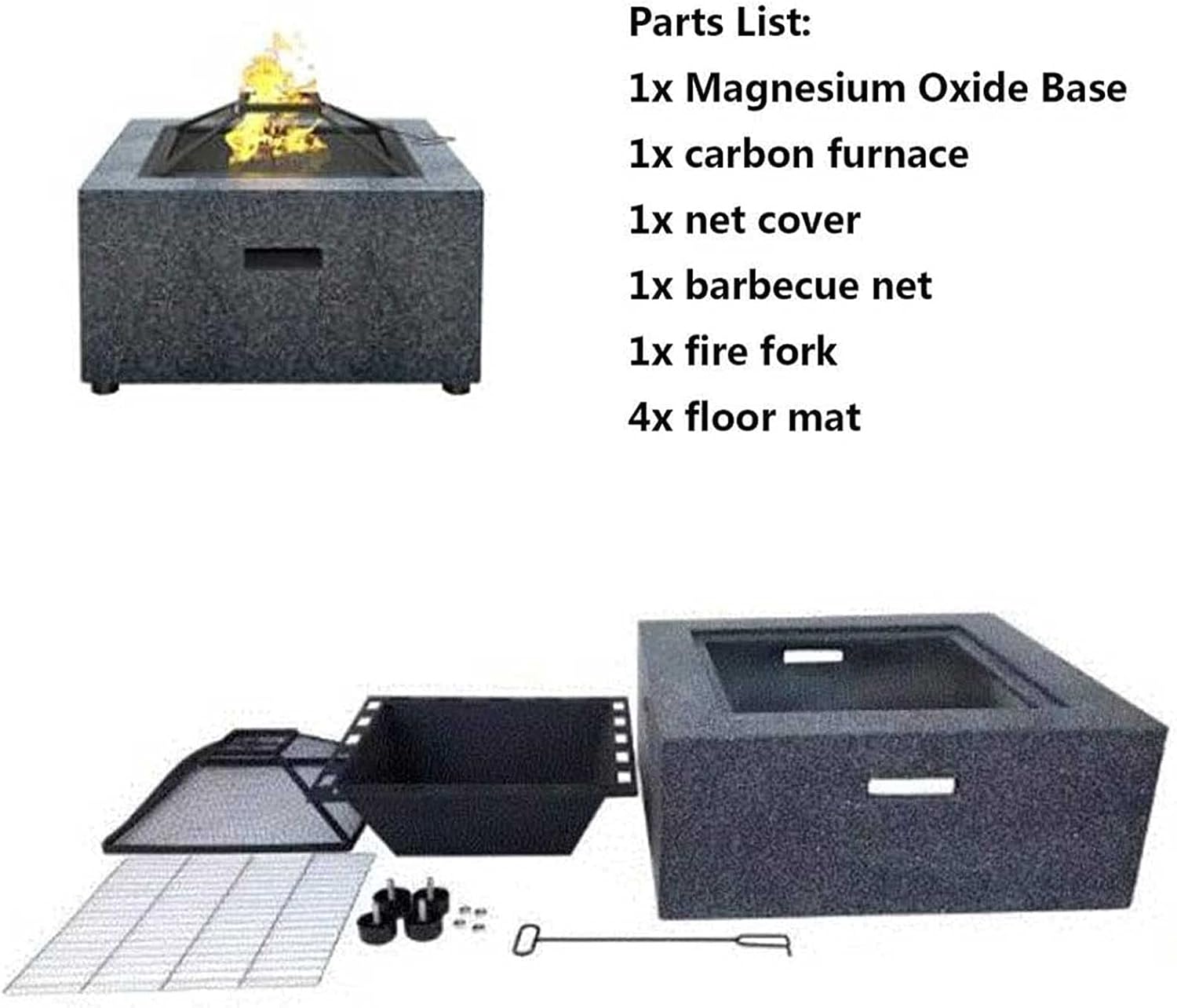 Outdoor Charcoal Fire Pit Table - Square Base Patio Heater - 3 in 1 Barbecue Firepits for Outside Balcony Backyard