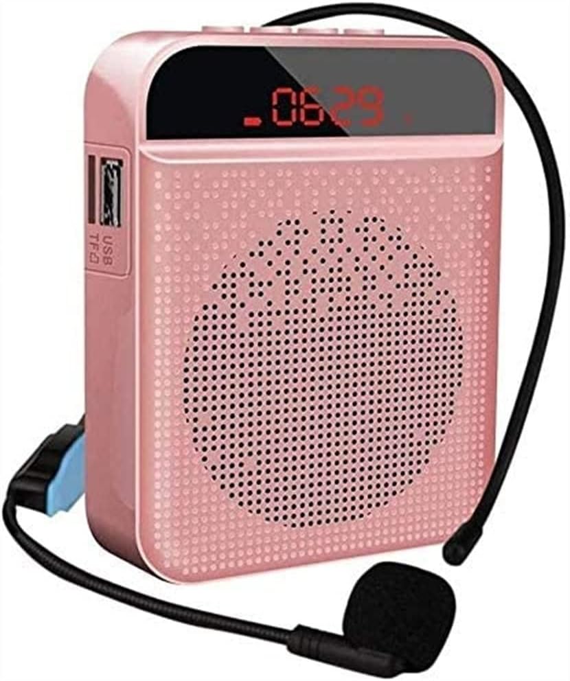 Portable Voice Amplifier with Headset Microphone, Personal Speaker Mic Rechargeable Ultralight for Teachers, Elderly, Tour Guides, Coaches, Presentations, Meetings and Outdoors (Color : Pink)
