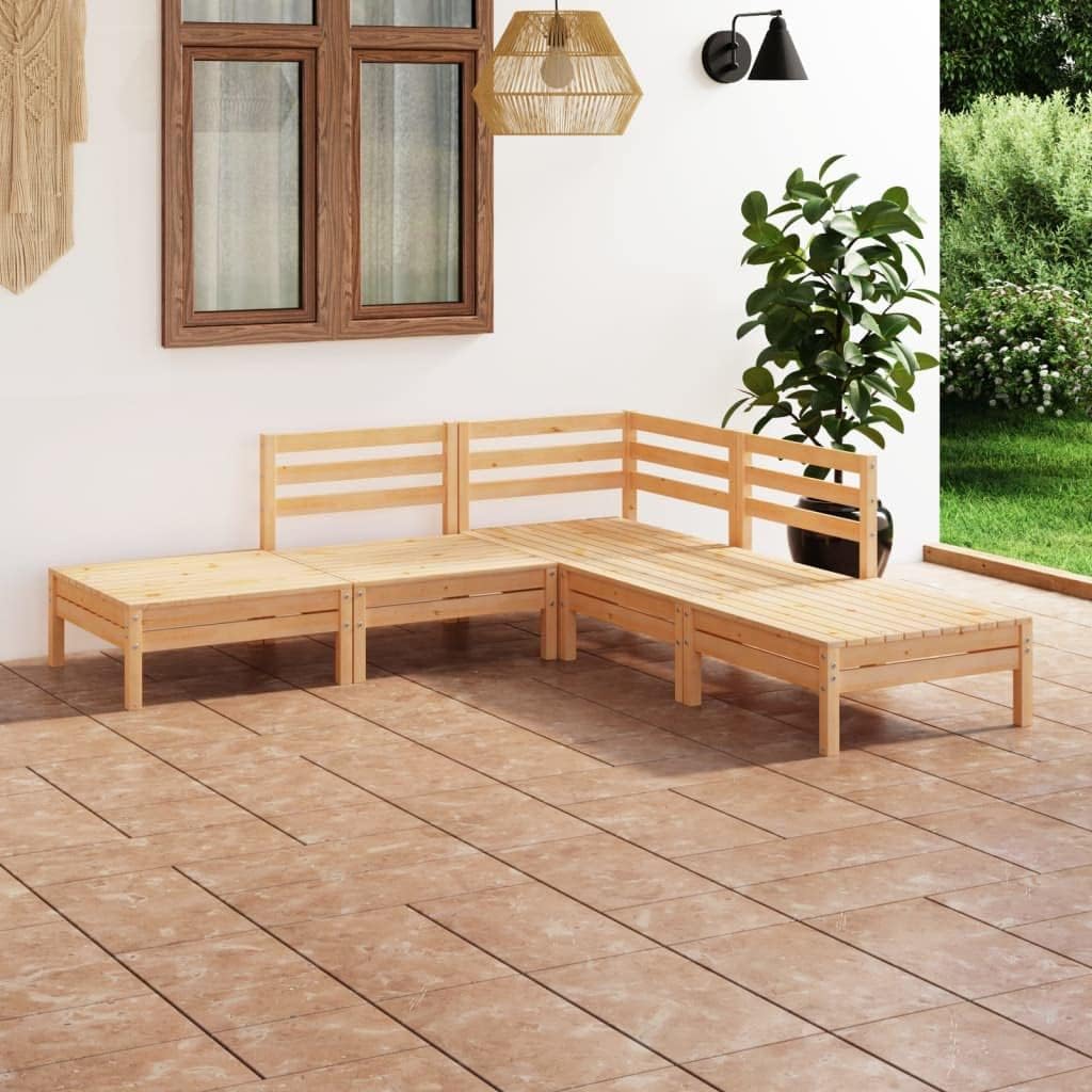 5 Piece Patio Lounge Set Solid Pinewood,Rustic Wooden Garden Lounge Set: WeatherResistant Outdoor Furniture for Relaxation and Comfort Patio Furniture, Outdoor Furniture Sets