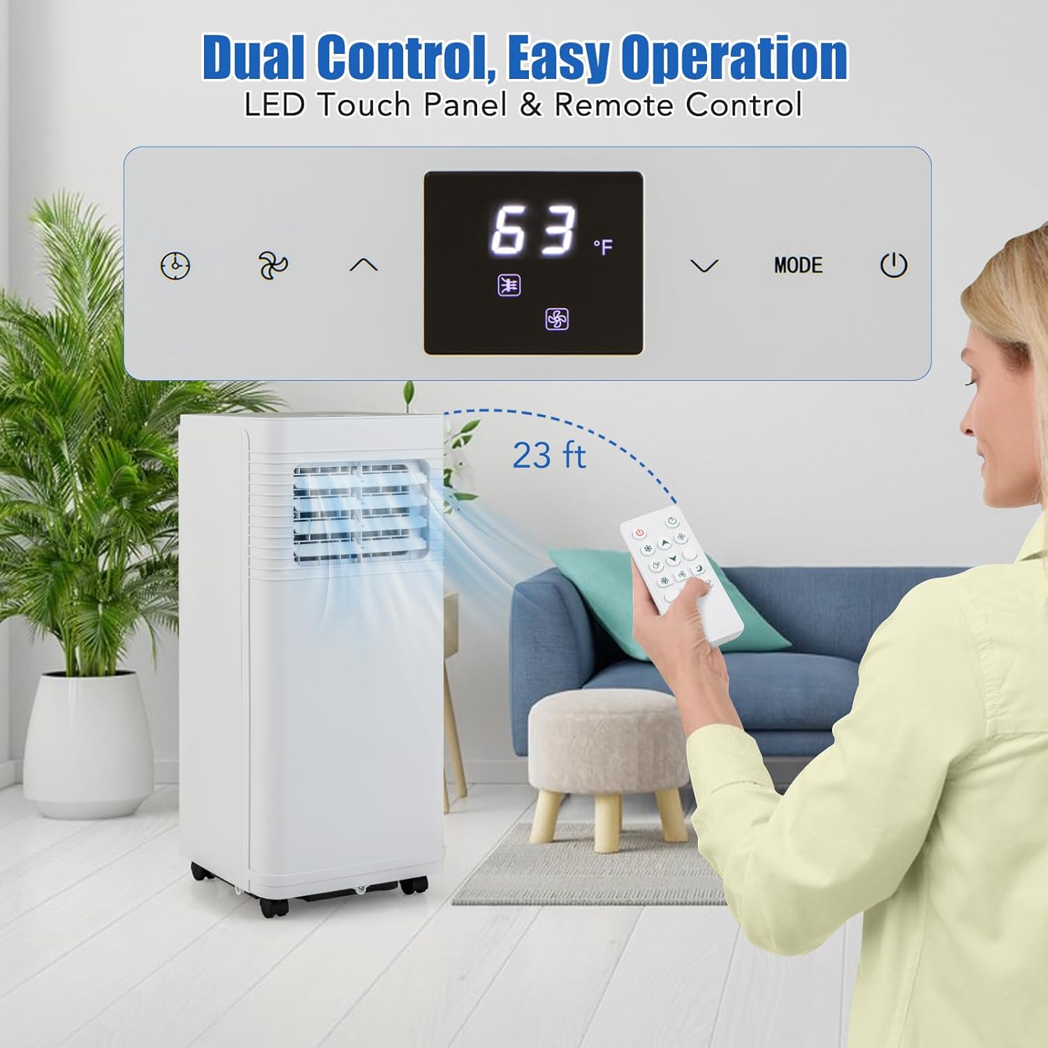 SIMOE Portable Air Conditioner, 8000BTU Portable AC for Cooling up to 250 Sq.Ft, 3 in 1 AC Unit with Fan & Dehumidifier Mode, Suitable for Bedroom, Sleep Mode & 24H Timer, Living Room