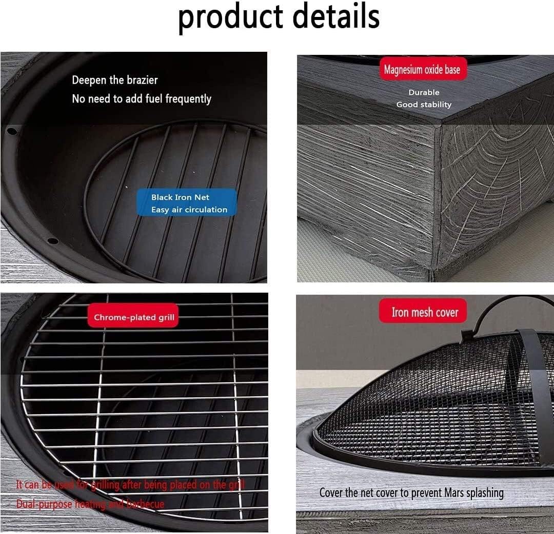 Fire Pits Outdoor Wood Burning Fire Pit Tables for Outside Patio, Fire Pit Bowl, with Heat-Resistant Coating, BBQ Net, for Outdoor Camping Patio with Cover BBQ Cooking for Outside Camping Backyar