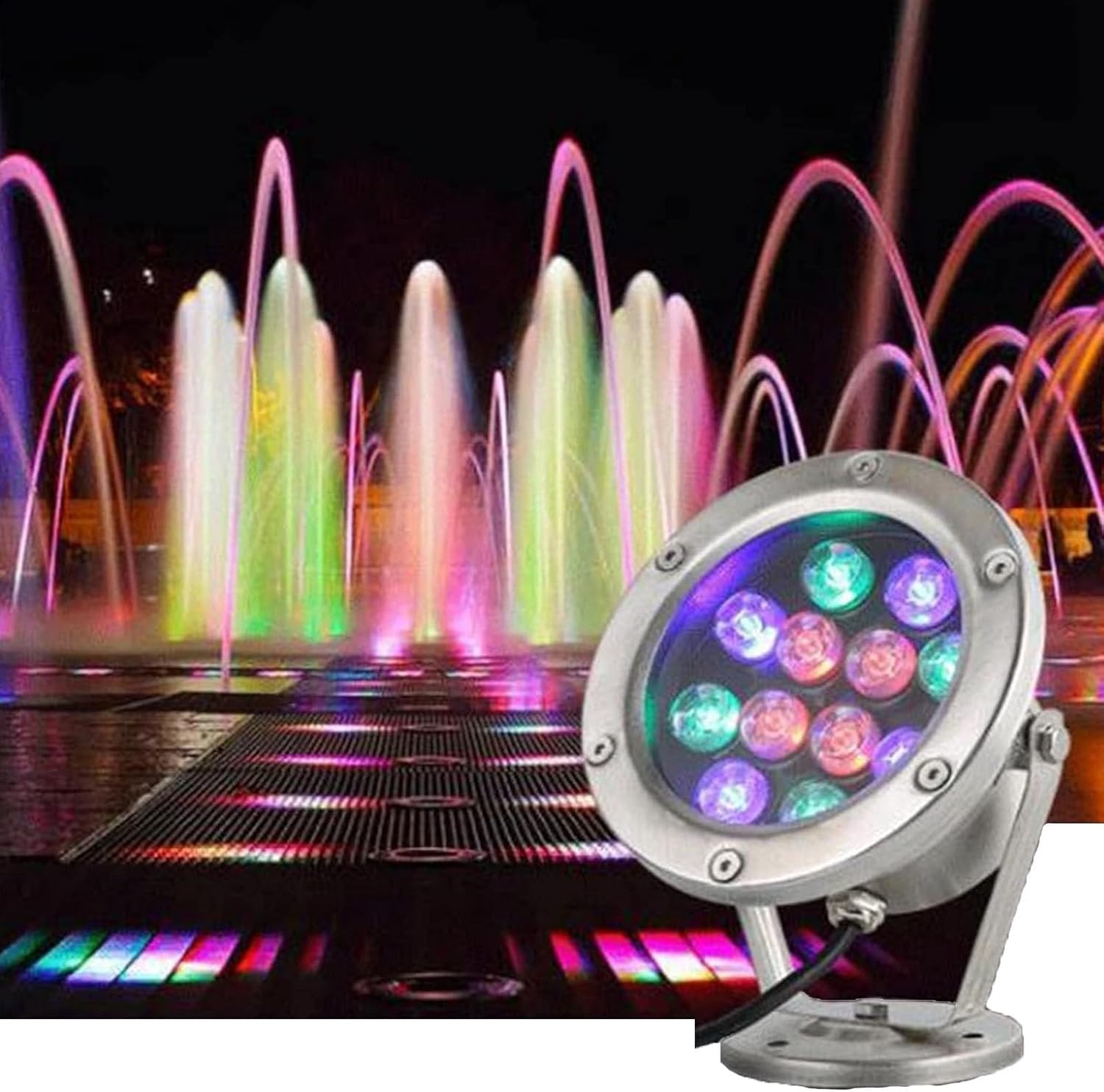 Underwater LED Lights - Underwater Pond Spotlight, IP68 Waterproof Ring Pool Light, 12V Adjustable 180° Submersible LED Fountain Landscape Light(White,36W)