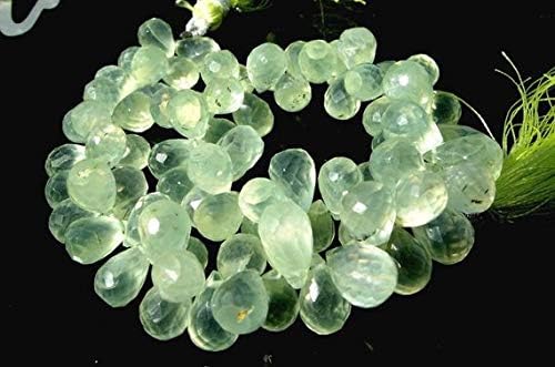 13 inch natural beads strand of 9x6-10x7mm faceted drop prehnite gemstone briolletes beads for DIY jewelry - necklace, bracelet, earring, ring.