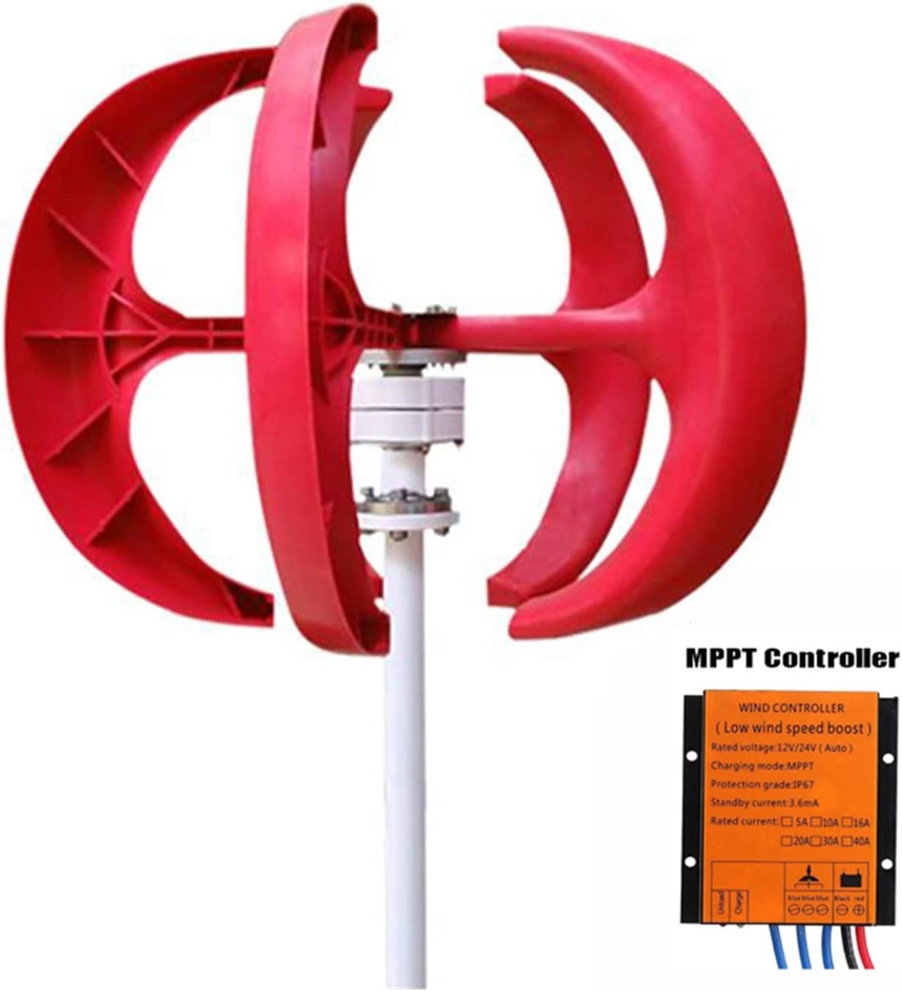 Wind Power Turbine Generator 3000W Small Vertical Axis Wind Turbine Generator 3KW 12V 24V 48V with MPPT Low Noise Windmill for Home Farm Wind System (Color : White with Control, Size : 24V)