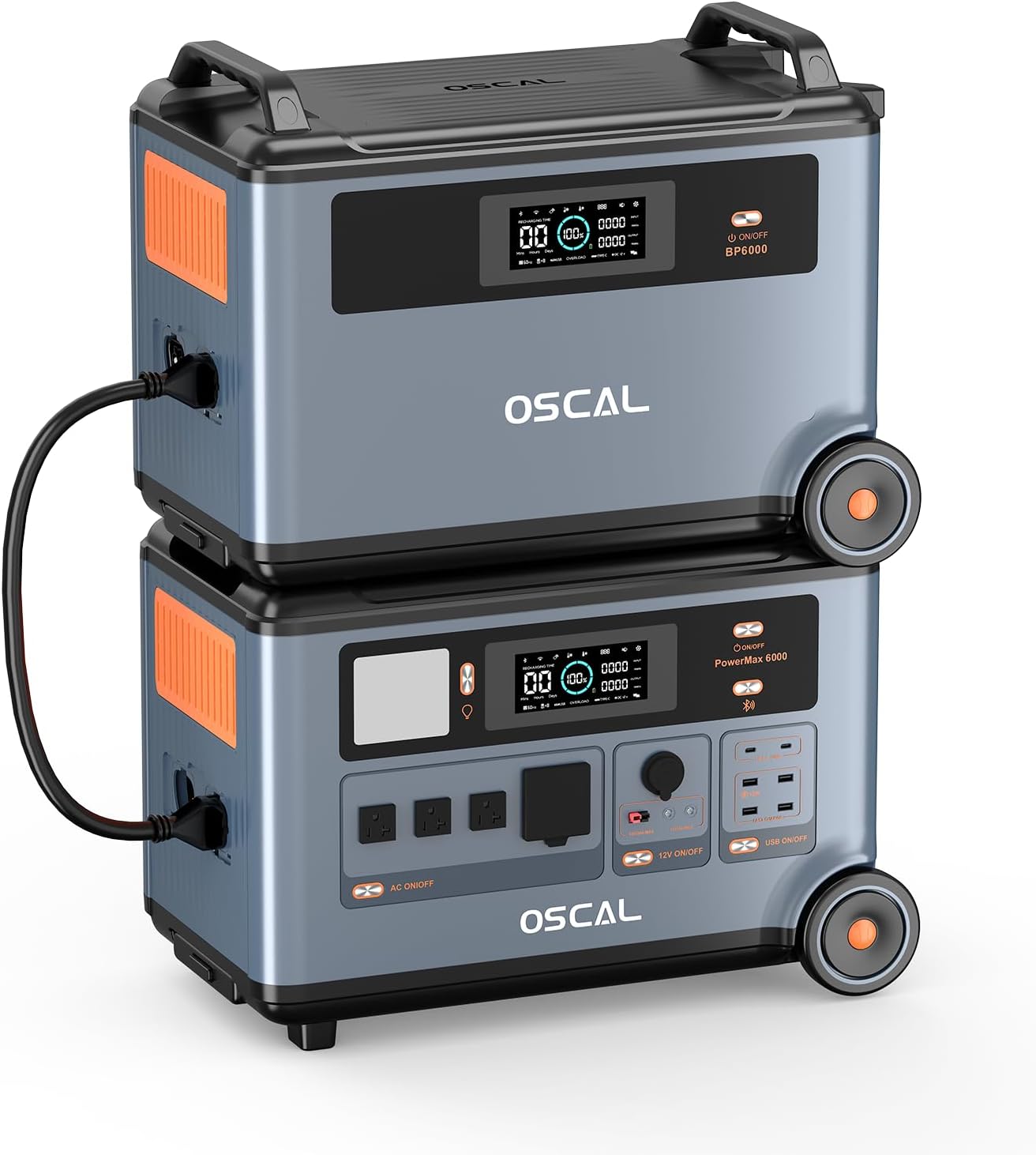 OSCAL 6000W/7200Wh Power Station PowerMax 6000 with Expansion Battery, Expand Capacity from 3600Wh to 7200Wh, Solar Generator for Home Backup, Emergency