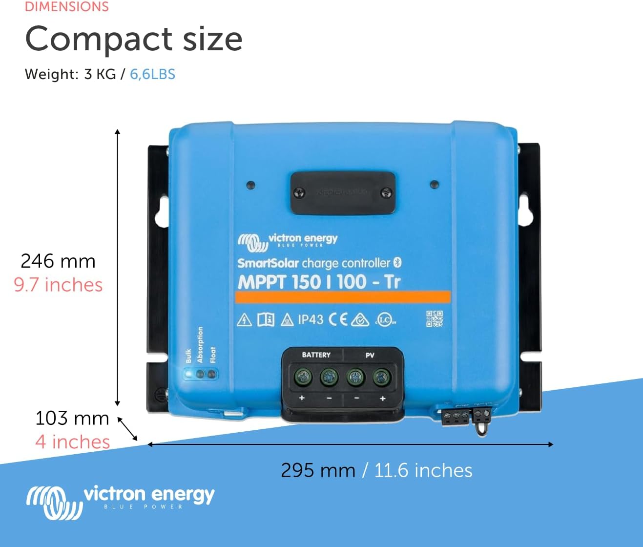 Victron Energy SmartSolar MPPT Tr Solar Charge Controller (Bluetooth) - Charge Controllers for Solar Panels - 150V, 100 amp, 12/24/36/48-Volt