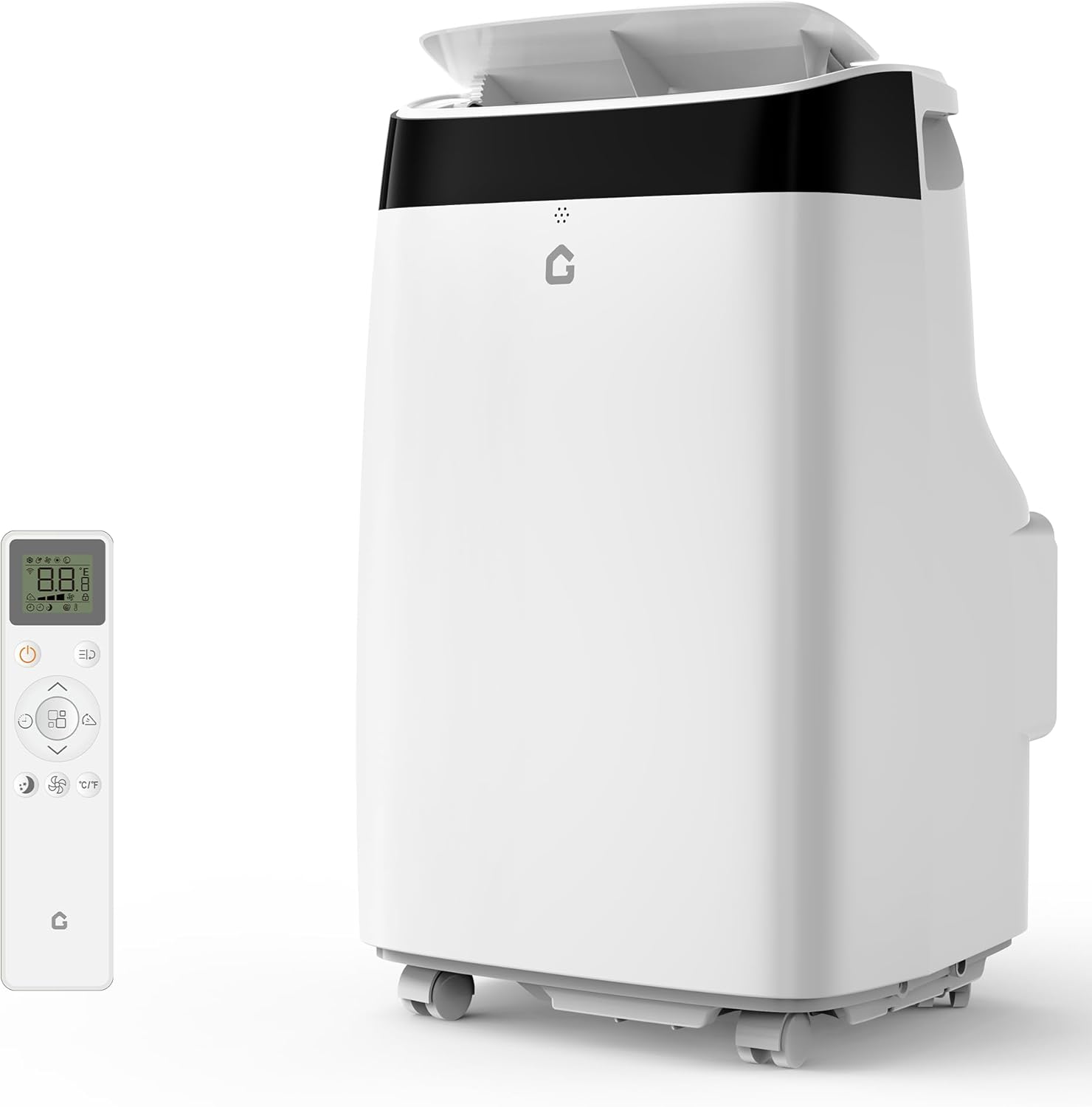 10,000 BTUs Portable Air Conditioner with Cooling, Dehumidifier, Fan 3 in-1, Follow Me Function, 24H Timer, Dual Motors High Efficiency Cooling Up to 450 Sq. Ft. with Remote Control, White