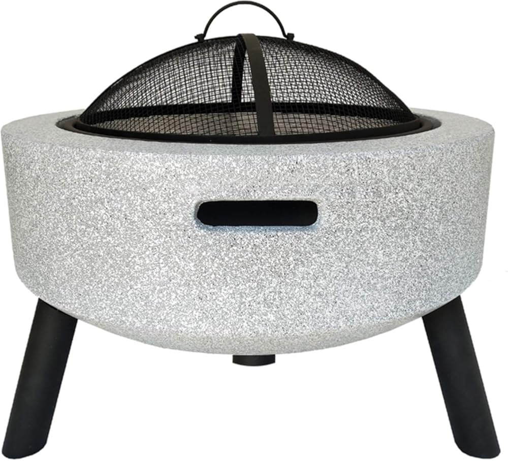 Outdoor Round Fire Pit, Fire Bowl for Garden and Patio (3 in 1Fire Pit Square Table & Grill) Bowl BBQ with Poker, Grill, Mesh Lid, Grate