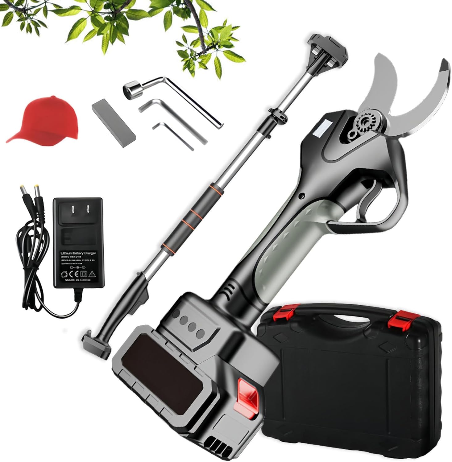 Pruning Scissors, Electric Pruning Shears Scissors Cordless Pruner With 2.15m Extension Pole, Professional Battery Powered Branch Cutters For Orchards, Lcd Display 2battery