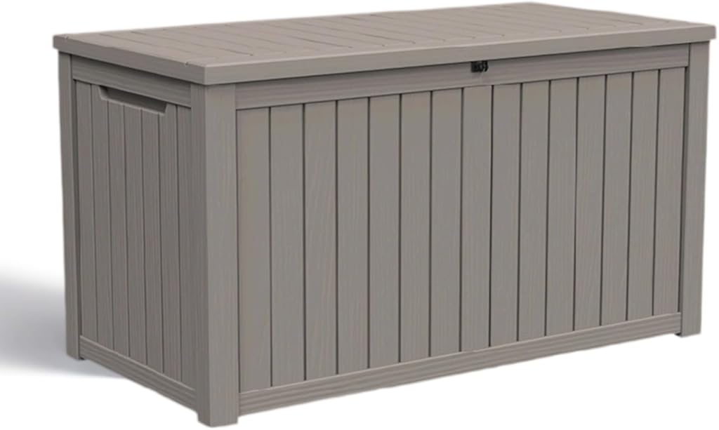Waterproof Outdoor Resin Deck Box with Lockable Lid, Easy Assembly Features and Convenient Handles For Cushion, Pillows and other Patio Furniture (180 Gallon Grey)