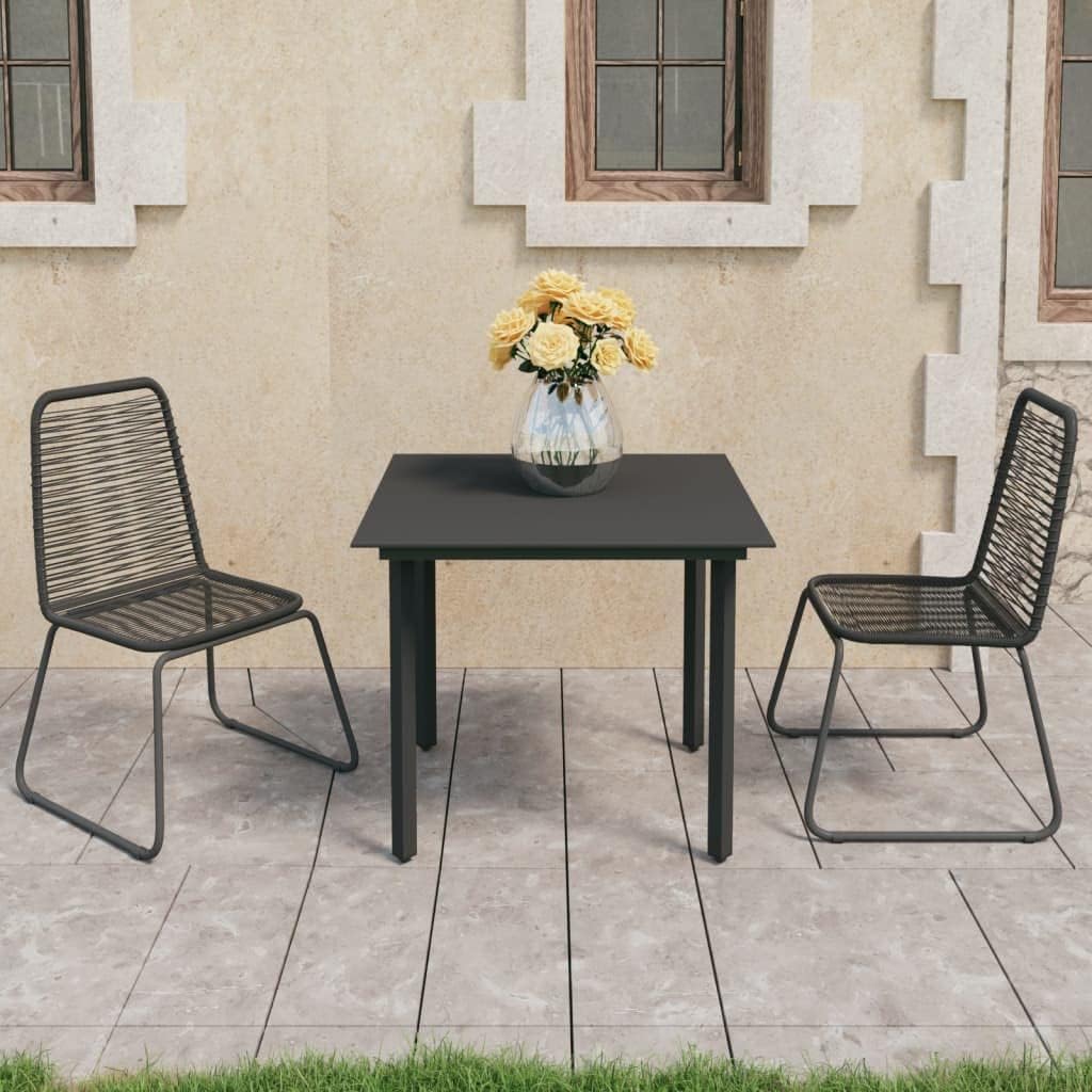 3 Piece Patio Dining Set PVC Rattan Black,Elegant Patio Dining Set with Glass Table and Comfortable Rattan Chairs for Outdoor Use Furniture Sets for Patio, Lawn & Garden