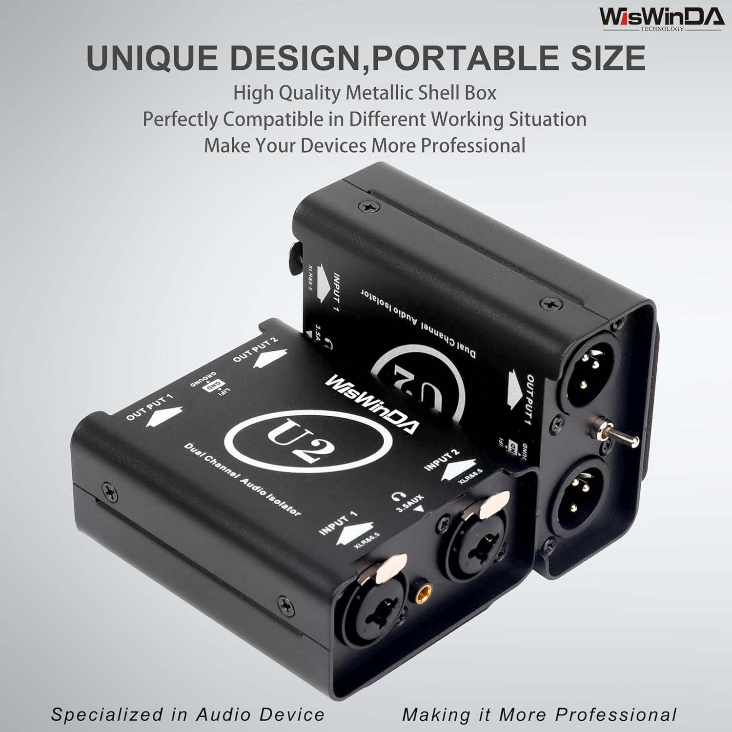 U2 Pro XLR/1/4inch/AUX HiFi Stereo Version Audio Isolation Box Ground Loop Isolator/Noise Filter/Hum Eliminator for Audio System Eliminate Hum&Buzzing Noise (Pro U2-XLR/AUX/TS/TRS)