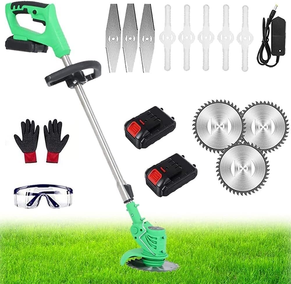 24V 2.0Ah Cordless Electric Weed Eater, Height Adjustable Lawn Mower Kit with 3 Saw Blades & 2 Batteries