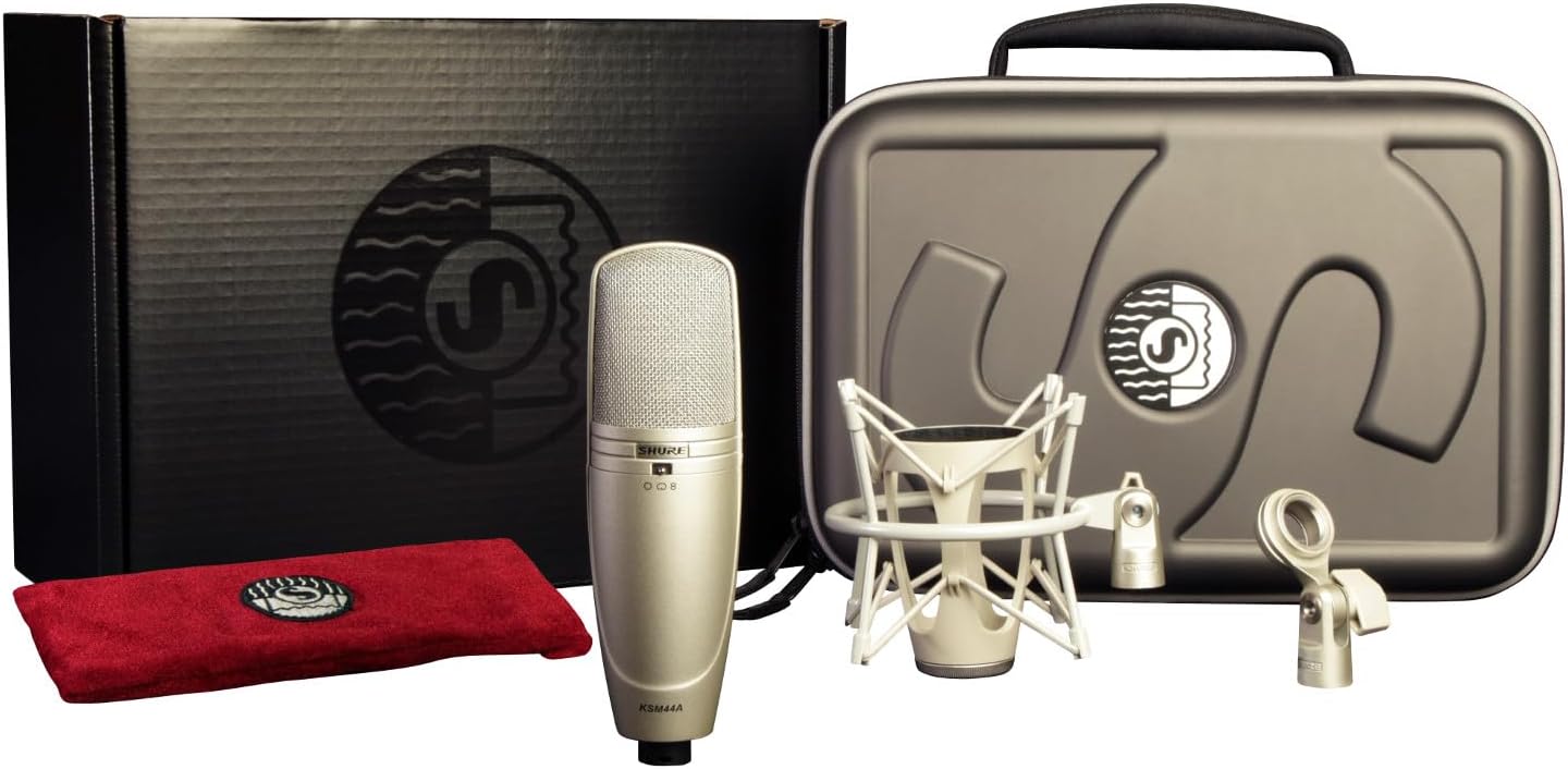 Shure KSM44A Multi-Pattern Condenser Microphone - Large Diaphragm Side-Address Mic with Subsonic Filter, Prethos Advanced Preamplifier Technology and 3 Polar Patterns for Great Recording Flexibility