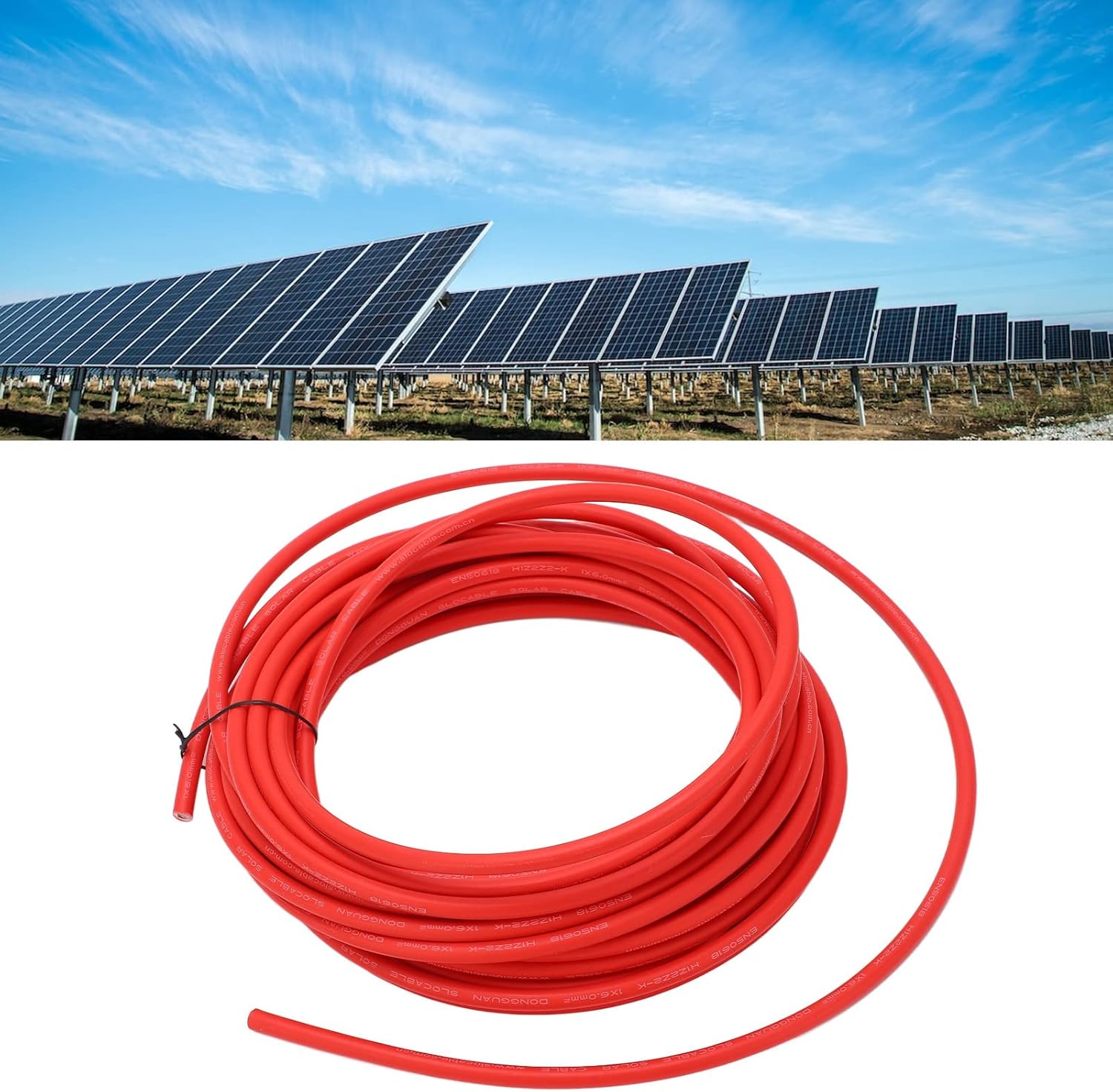 Solar Panel Wire, Solar Panel Wire Solar Photovoltaic Cable XLPE Energy Saving Tinned Copper Wire Solar, Solar & Wind Power Parts & Accessories (Red 6mm² 50m)