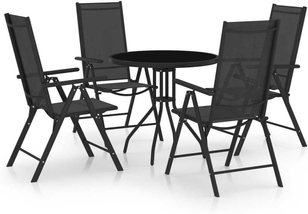 5 Piece Patio Dining Set Aluminum and Textilene Black Garden Furniture