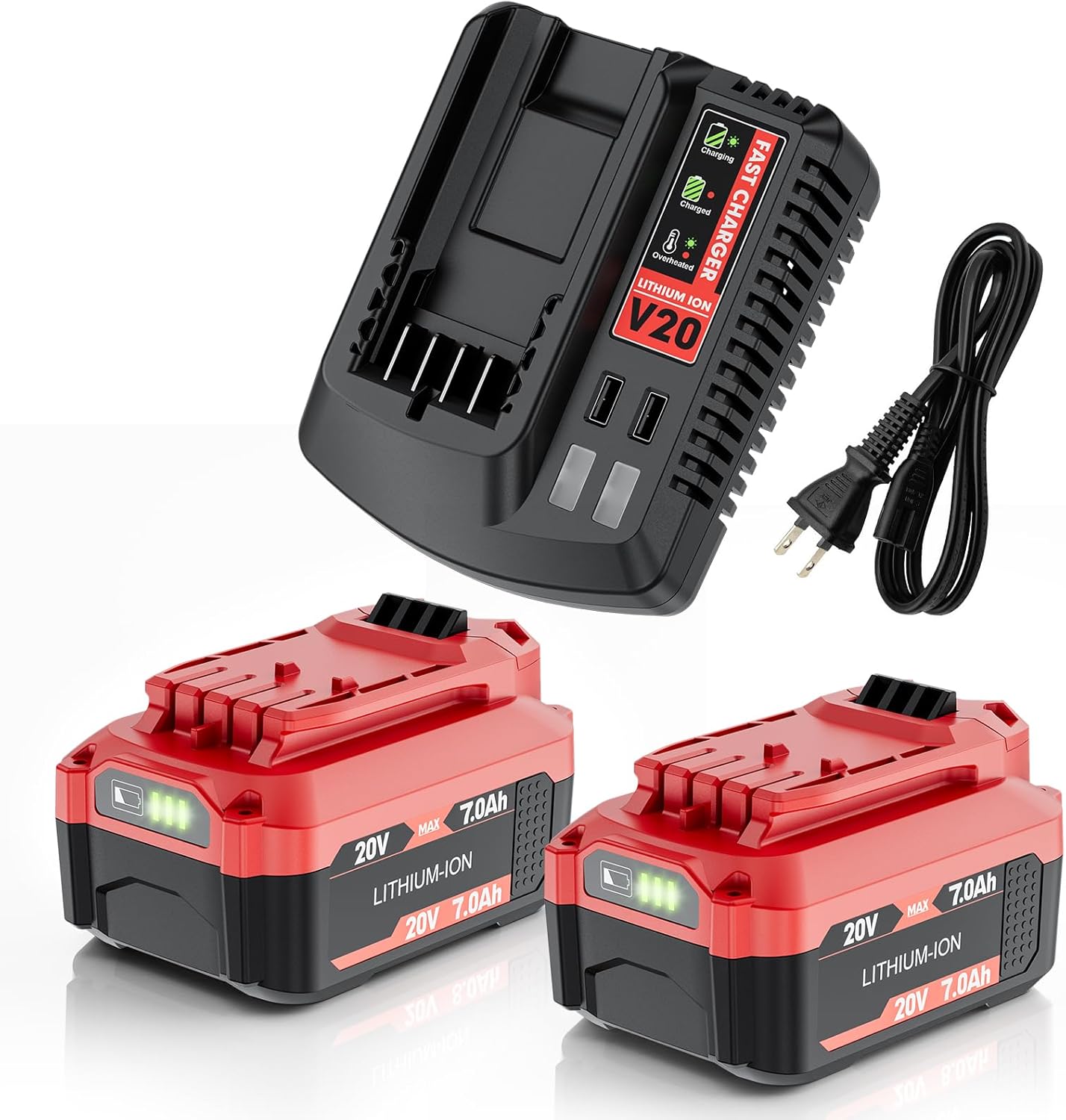 New Upgraded 20V 7.0Ah Battery and Charger Replacement for Craftsman 20V Battery V20 Lithium Ion Batteries Compatible with CMCB204 CMCB206 CMCB202 CMCB201 Cordless Power Tools