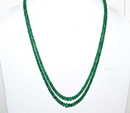 finest 2 line natural emerald faceted rondelle necklace, emerald faceted rondelle beads, 2.50-6.50 mm, 16