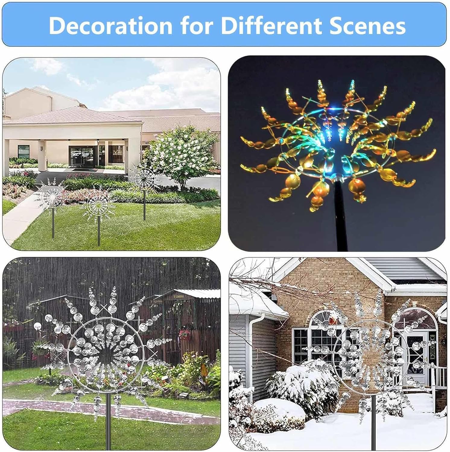 Solar Magical Windmill, Kinetic Spinner 3D Wind Powered, 13.4 x 71in Yard Windmills,Gold