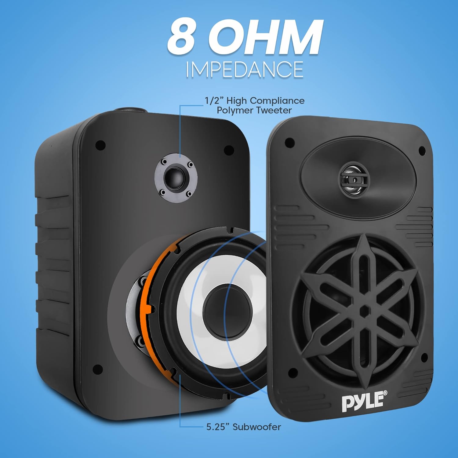 PyleUsa Indoor Outdoor Speakers Pair - 500 Watt Dual Waterproof 5.25” 2-Way Full Range Speaker System w/ 1/2” High Compliance Polymer Tweeter - in-Home, Boat, Marine, Deck, Patio, Poolside (Black)